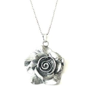 Silver Tone Rose Pendant With Sterling Silver Chain